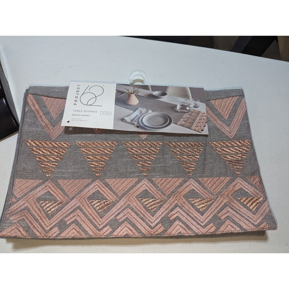 NEW! PROJECT 62 Metallic Grey 14x72 Table Runner